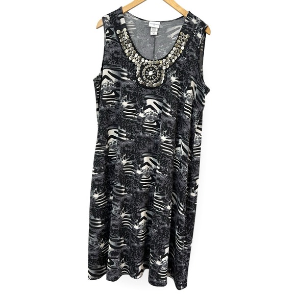 Vtg Jaclyn‎ Smith Black Slinky Embellished Neckline Pullover Dress Plus Sz 2X - Picture 1 of 6